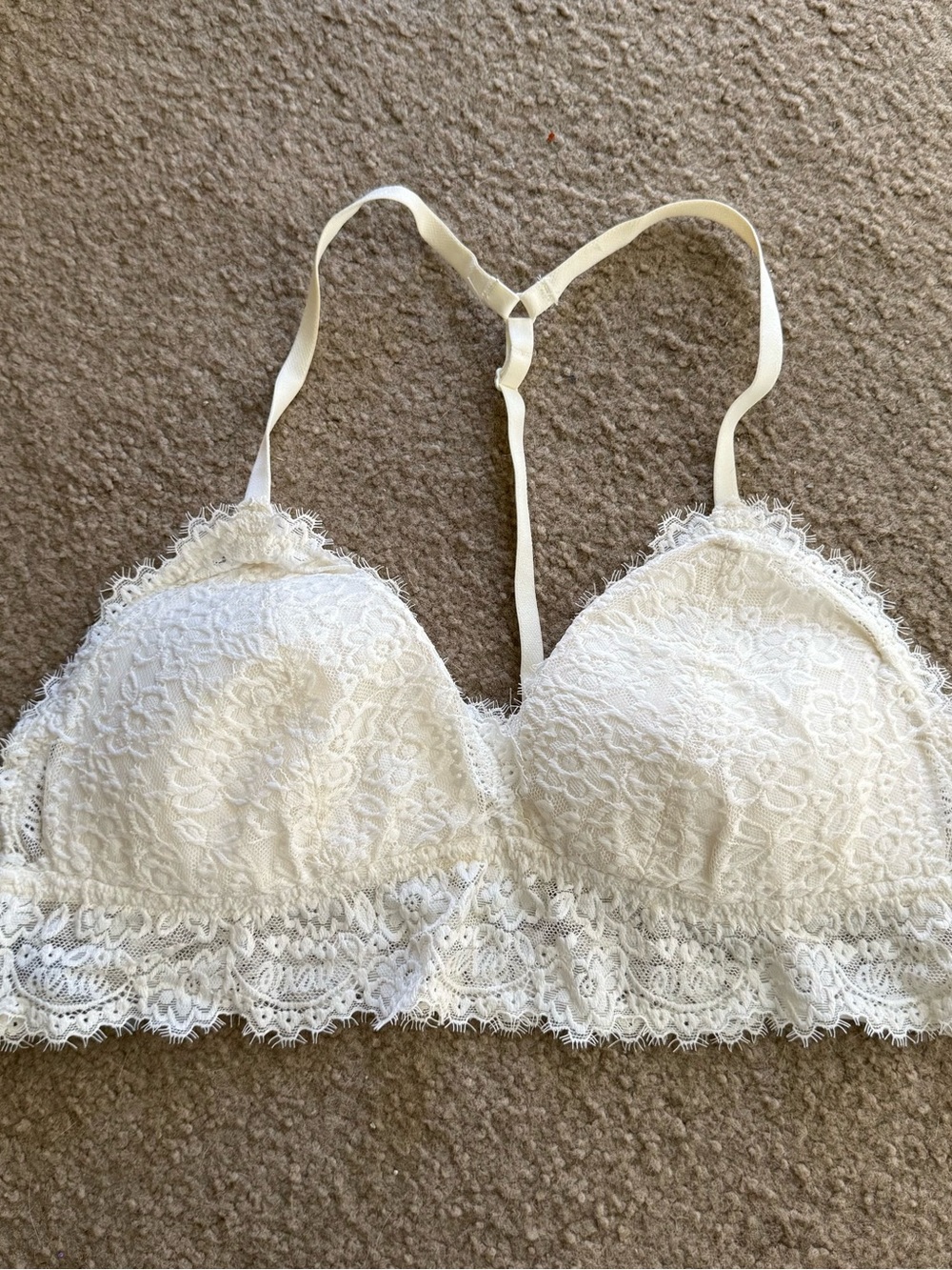 Share Aerie White Lace Bralette Racerback Wireless Lined V-Neck Size Large NEW